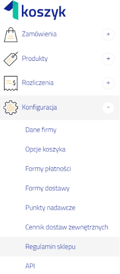 1koszyk - dodawanie regulaminu
