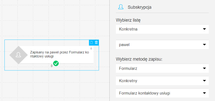 Formularz kontaktowy - marketing automation - ustawienia wyzwalacza