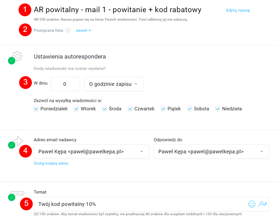 Ustawienia autorespondera