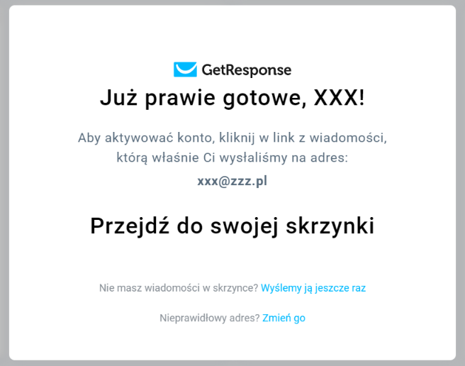 Potwierdzenie rejestracji w aplikacji do budowy listy mailingowej