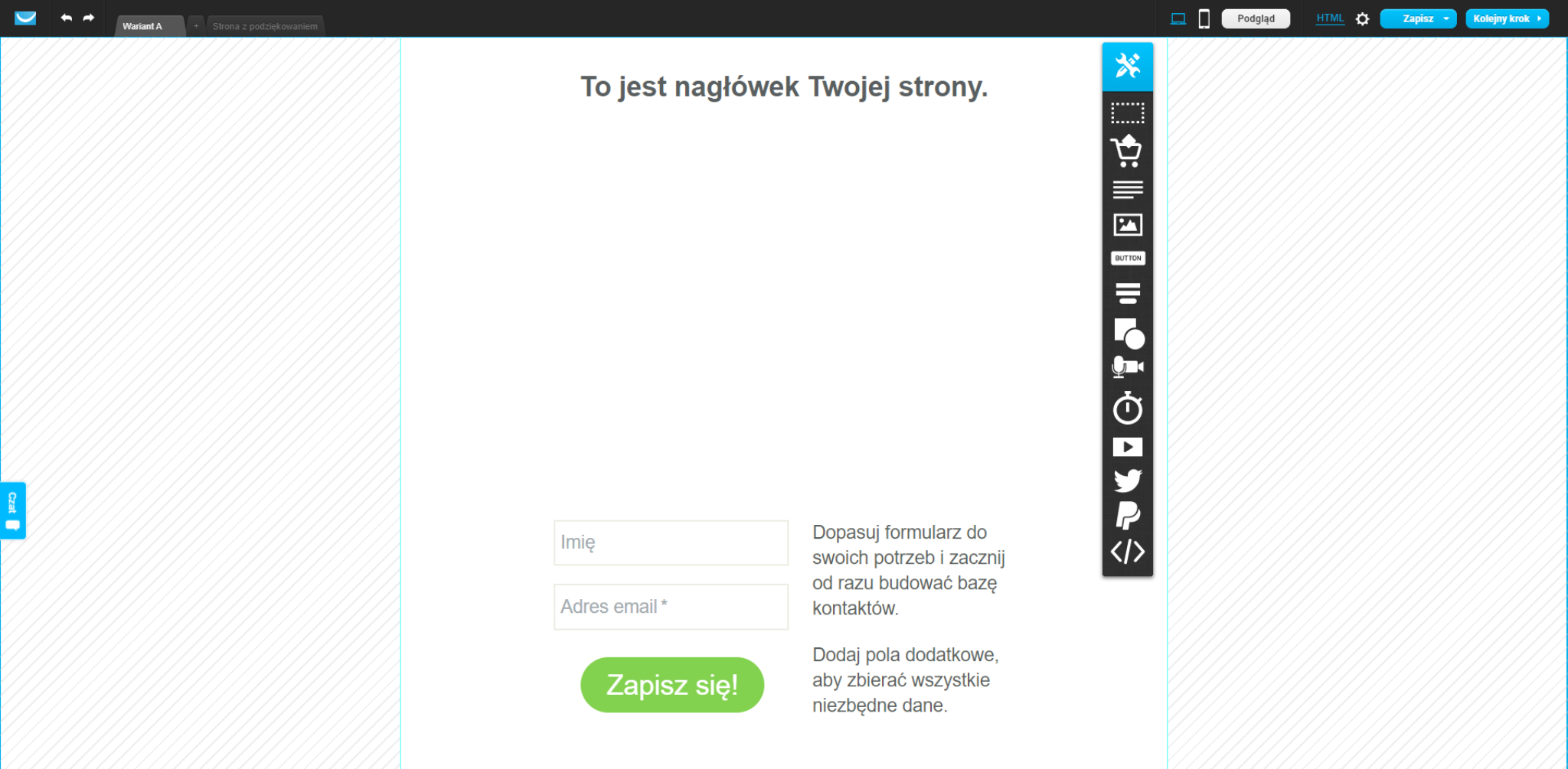 Czysty szablon pod landing page do zapis&oacute;w na listę mailingową
