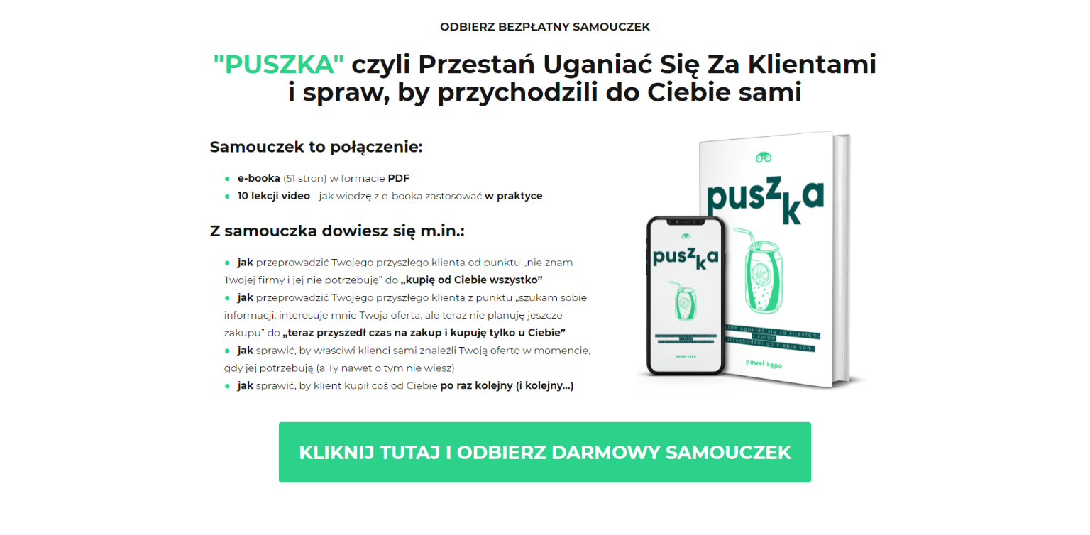 Przykład landing page - ebook PUSZKA
