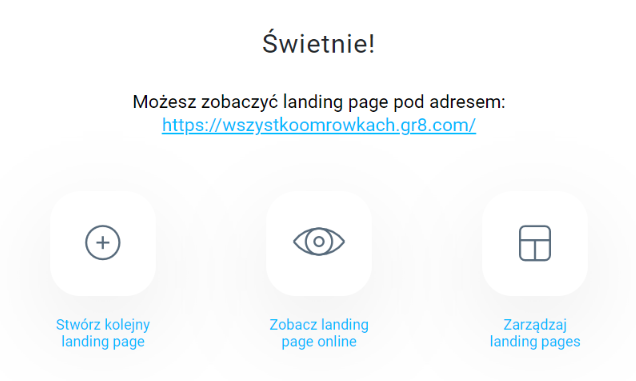 Potwierdzenie utworzenia landing page z zapisami na listę mailingową