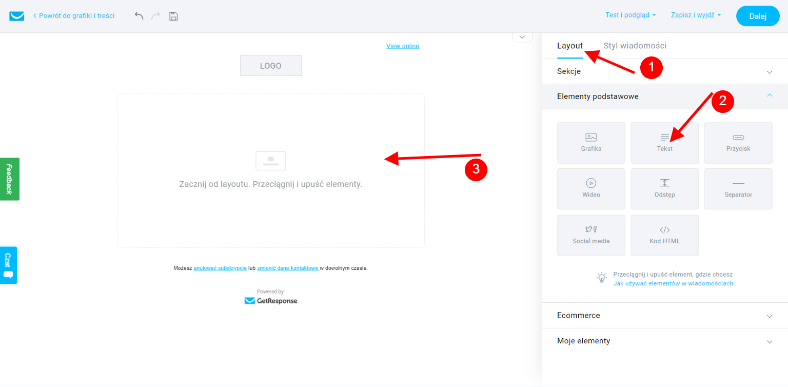 Edytor wiadomości newsletter i autorespondera w GetResponse