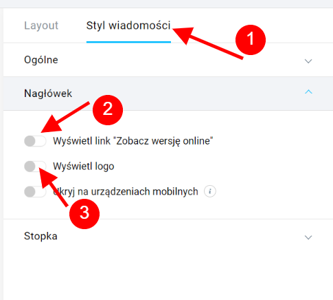Ustawienia nagł&oacute;wka i logo w szablonie wiadomości w GetResponse