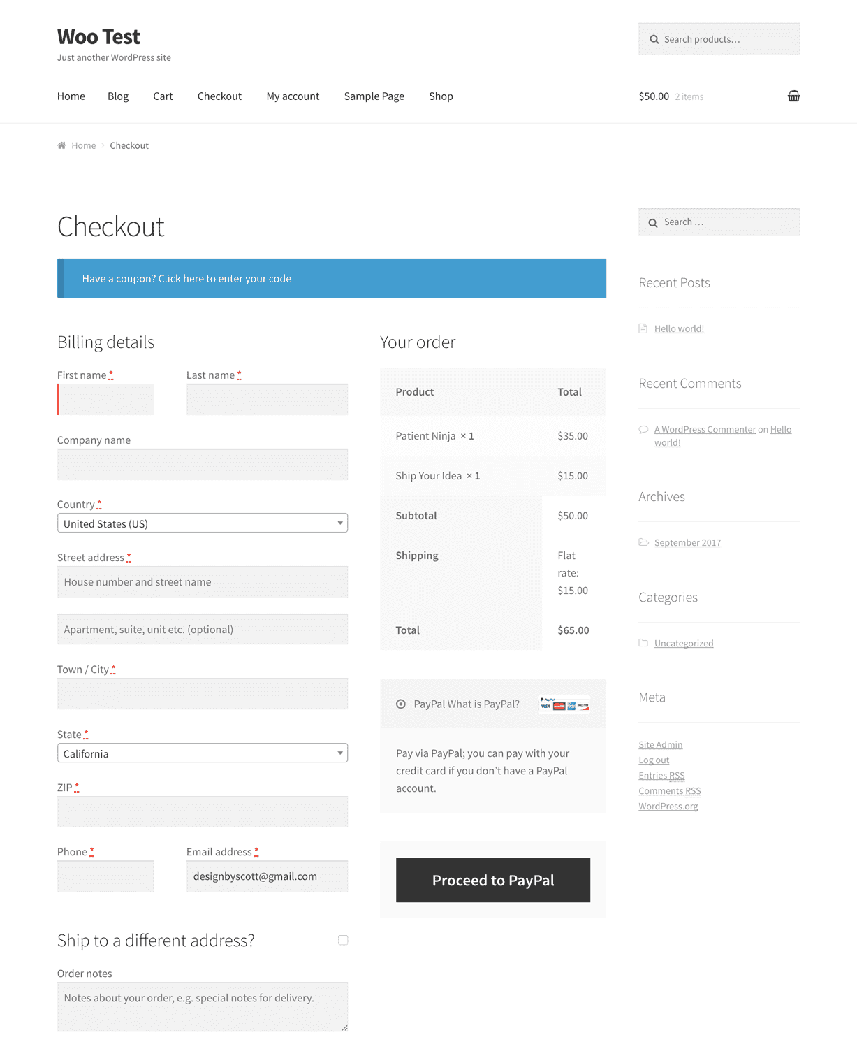 Checkout WooCommerce przed zmianami