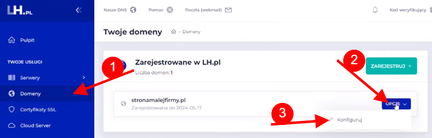 Podpięcie domeny do hostingu - krok 1