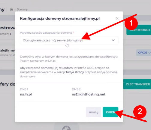 Podpięcie domeny do hostingu - krok 2