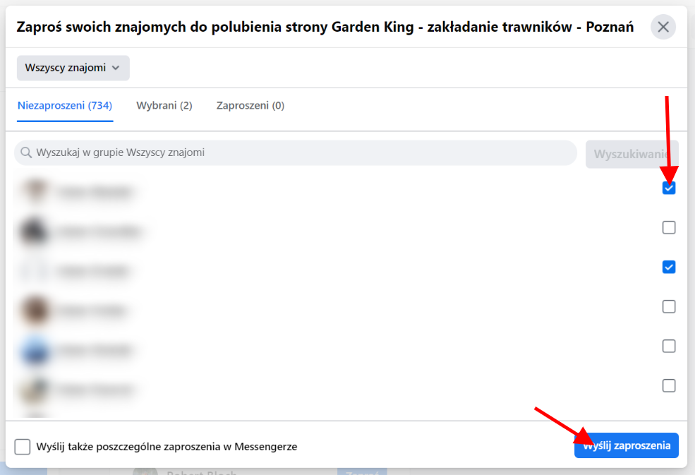 Zapraszanie znajomych do polubienia fanpage