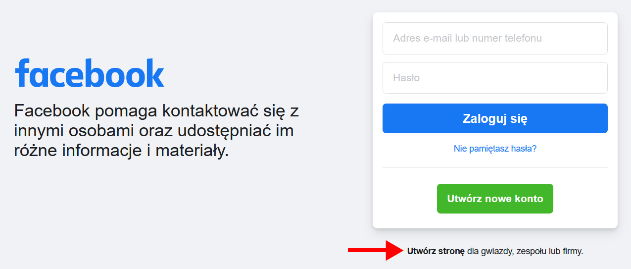 Zakładanie fanpage bez konta na FB