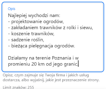 Edycja opisu fanpage