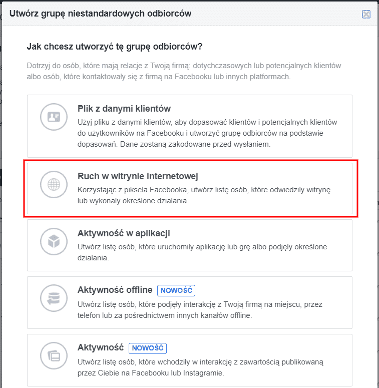 Grupa odbiorc&oacute;w niestandardowych na podstawie ruchu na stronie