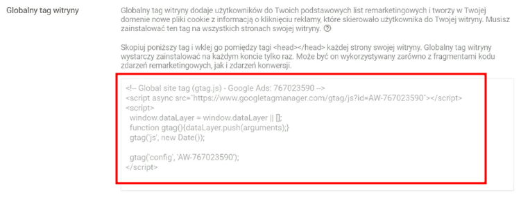 Kod remarketingowy Google