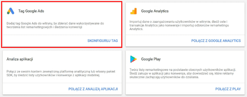 Google Ads - opcje tag&oacute;w