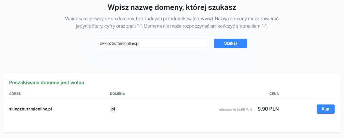 Zakup domeny pod sklep internetowy w Shoplo