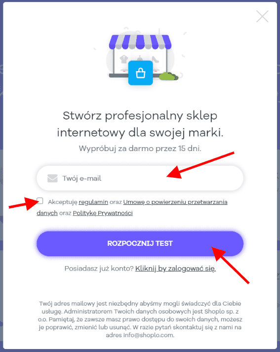 Shoplo - formularz testu