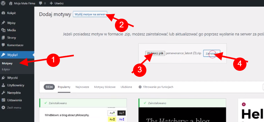 Instalacja szablonu do WordPressa - krok 1
