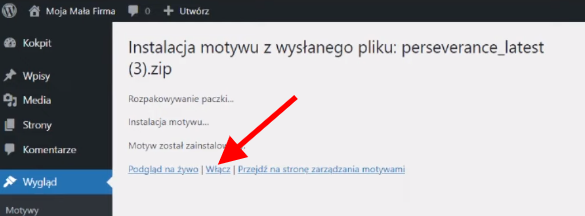 Instalacja szablonu do WordPressa - krok 2
