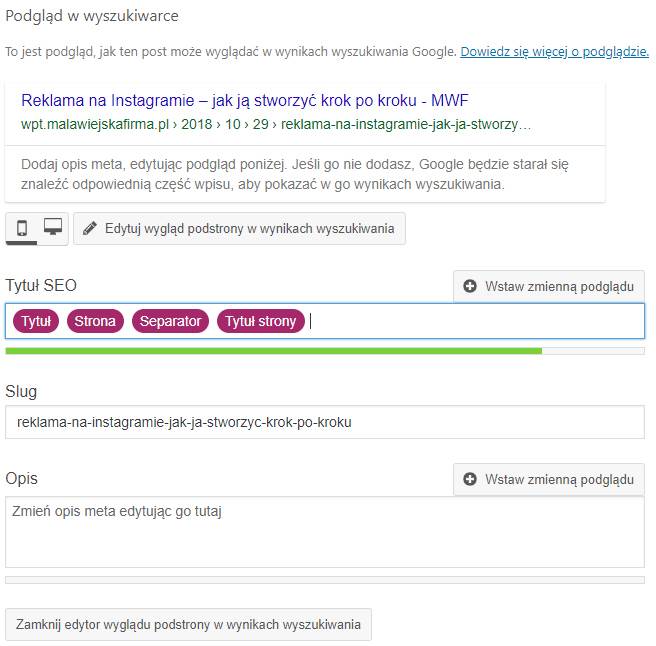 Edycja meta tag&oacute;w SEO