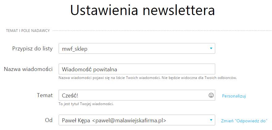 Ustawienia wysyłki newslettera