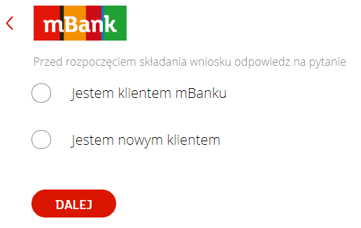 Zakładanie konta firmowego mBank - krok 1