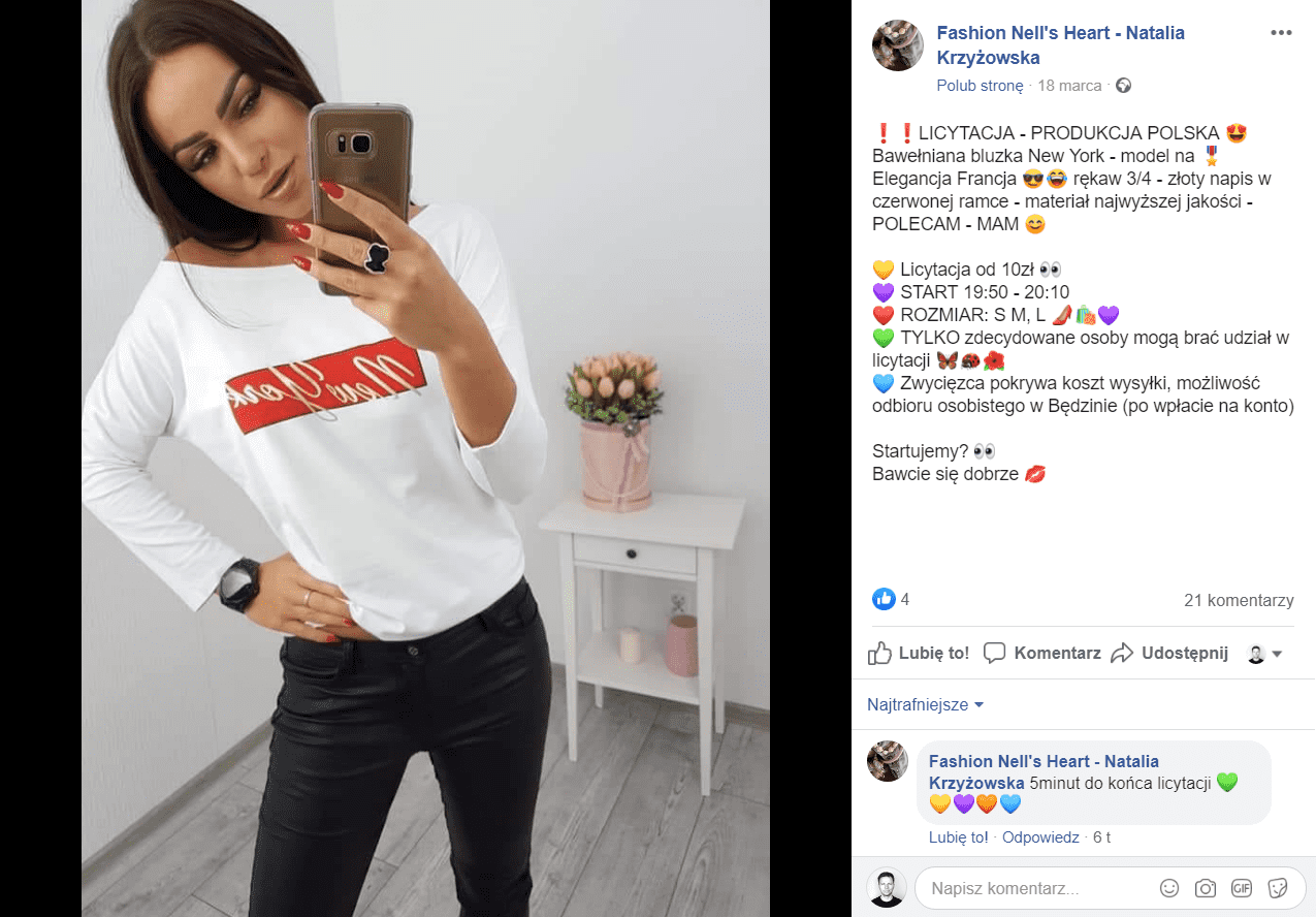 Sprzedaż na Facebooku - licytacja