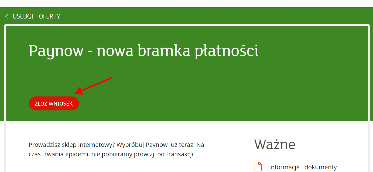 mBank - wniosek o płatności internetowe Paynow