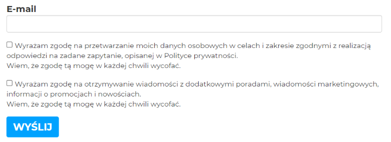 Zapis na listę mailingową przez formularz kontaktowy