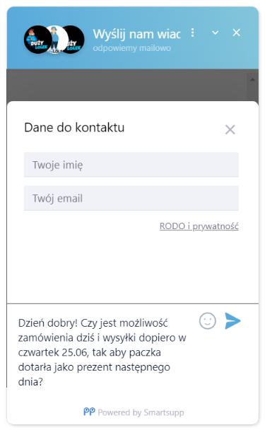 Zapis na listę mailingową przez czat