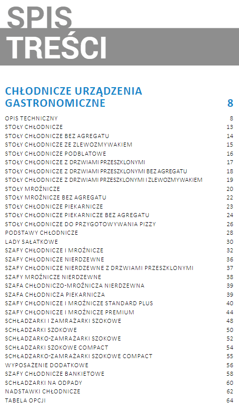 Spis treści w ofercie