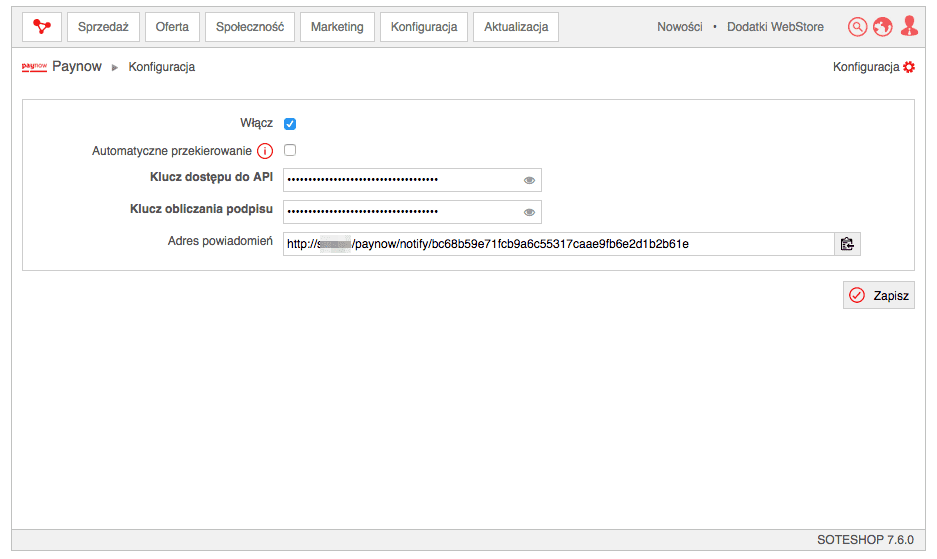 Integracja płatności online Paynow od mBanku ze sklepem SOTE