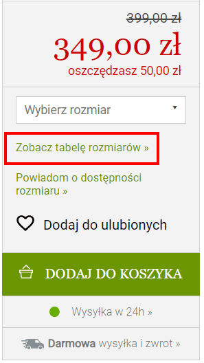 Dob&oacute;r rozmiaru w sklepie internetowym - przykład