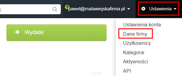 Dane firmy na fakturze