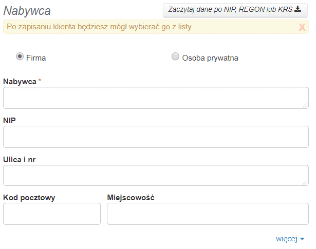 Program do wystawiania faktur - nabywca