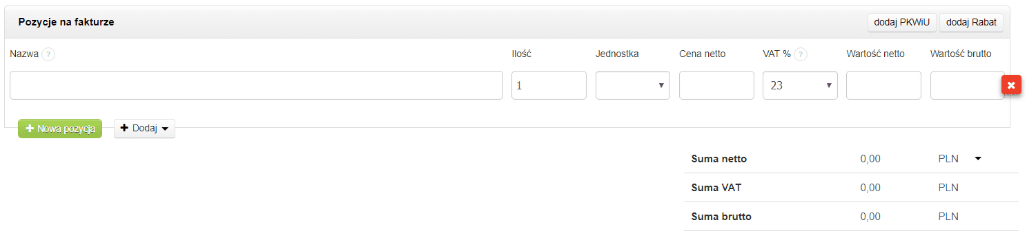 Pozycje na fakturze