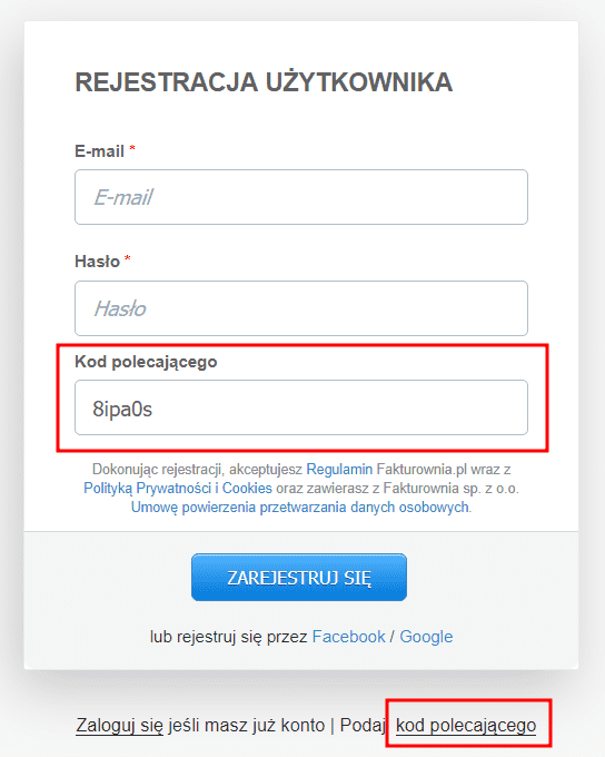 Program do wystawiania faktur - rejestracja