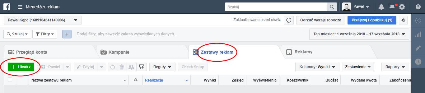 Tworzenie zestawu reklam na Instagramie
