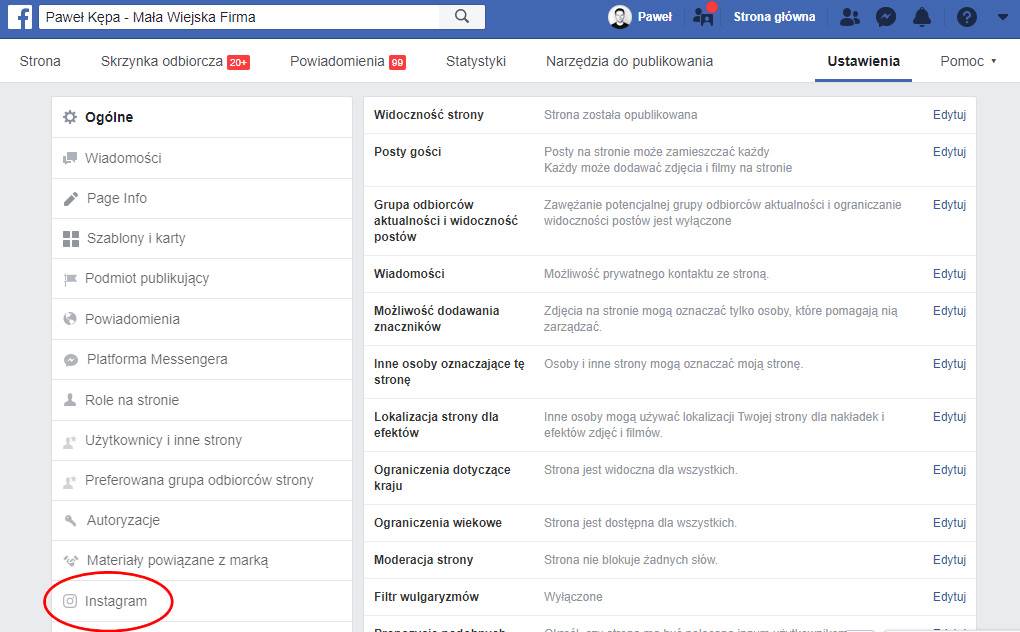 Łączenie konta Facebook z Instagramem