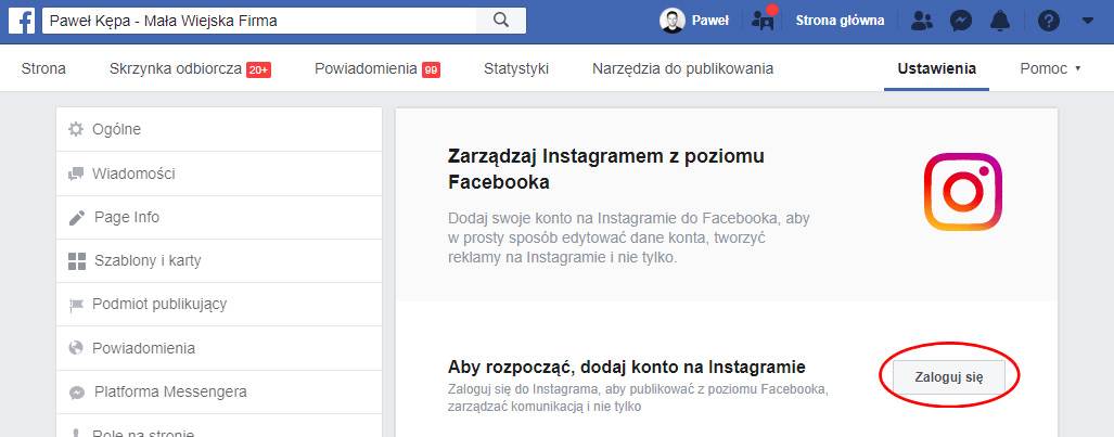 Łączenie konta Facebook z Instagramem