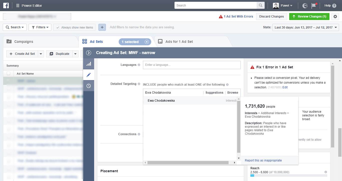 Targetowanie - podpowiedzi Facebooka