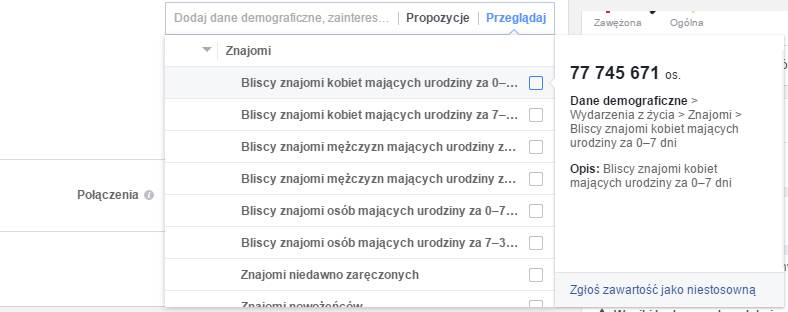 Targetowanie na Facebooku: znajomi os&oacute;b obchodzących urodziny