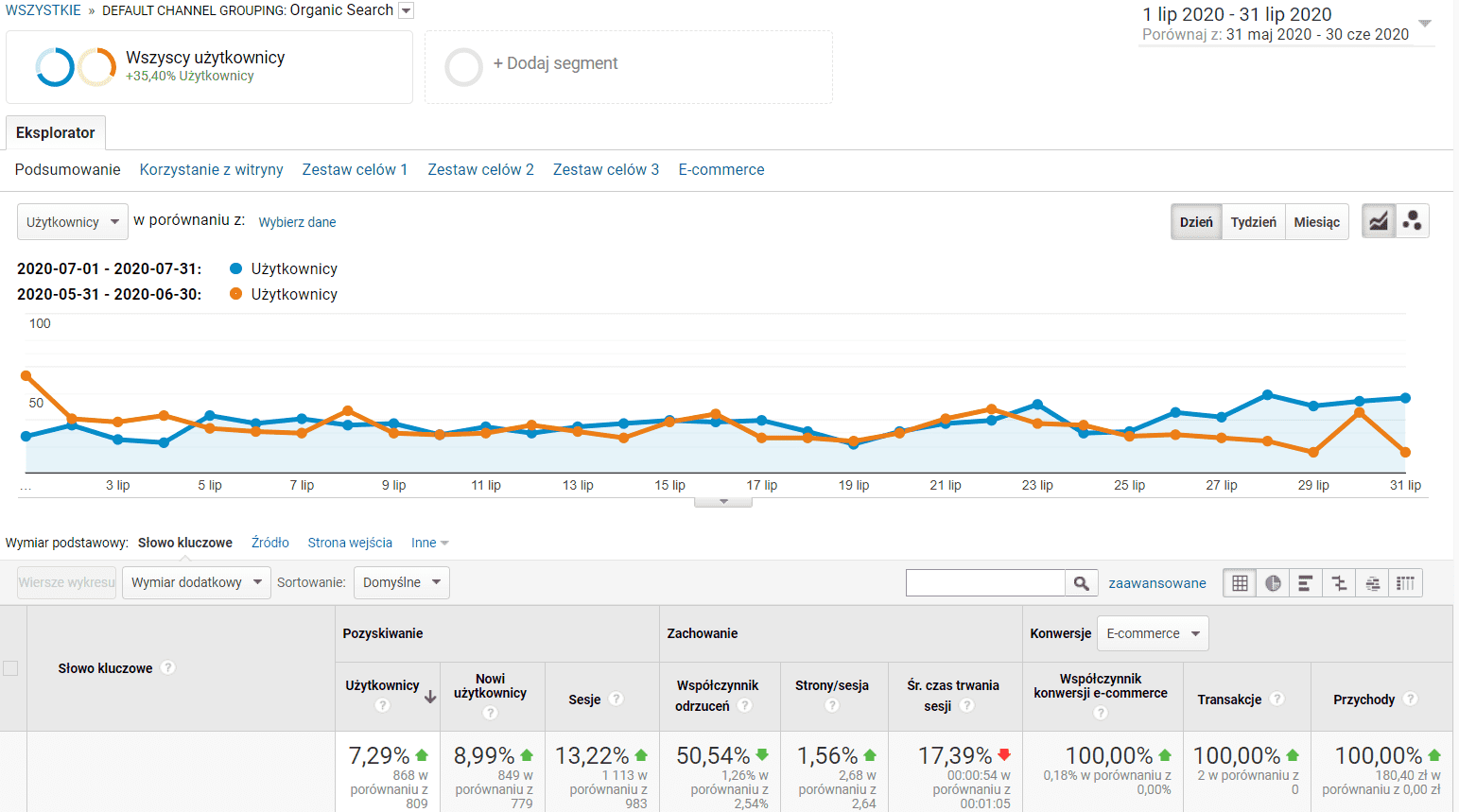 Statystyki SEO sklepu internetowego - miesiąc 7