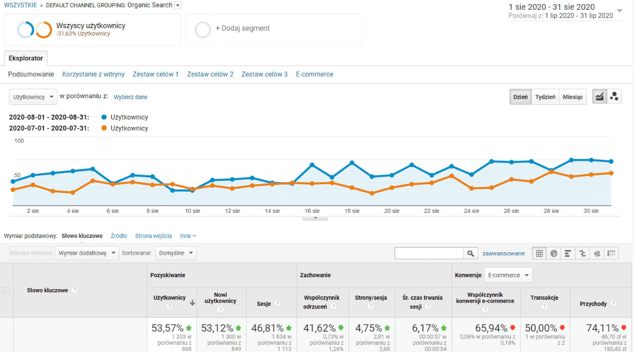 SEO sklepu internetowego po 8 miesiącach