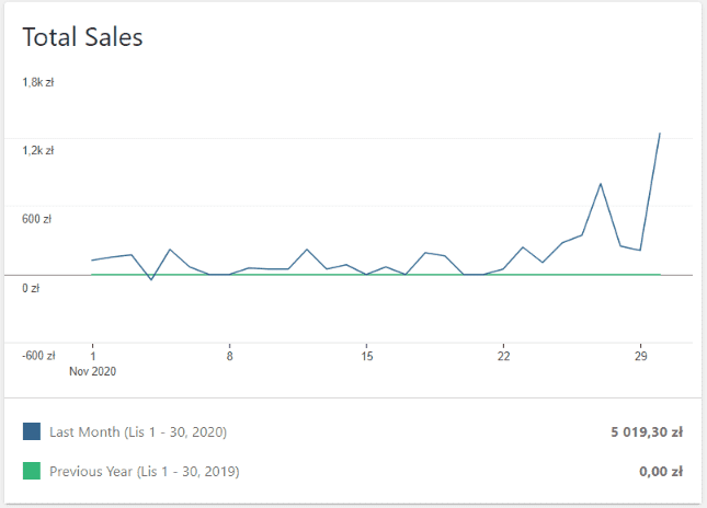 Przychody sklepu internetowego - miesiąc 11 - listopad 2020