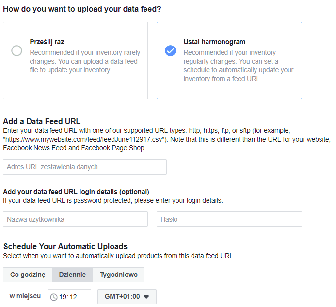 Aktualizacja produktów w sklepie na Facebooku przez CSV