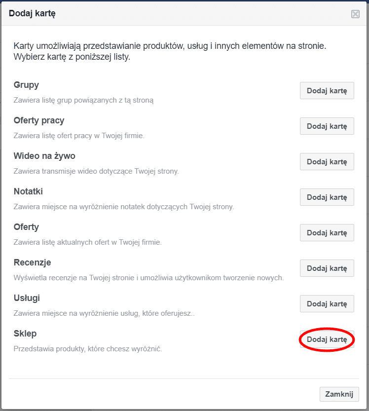 Sklep internetowy na fanpage