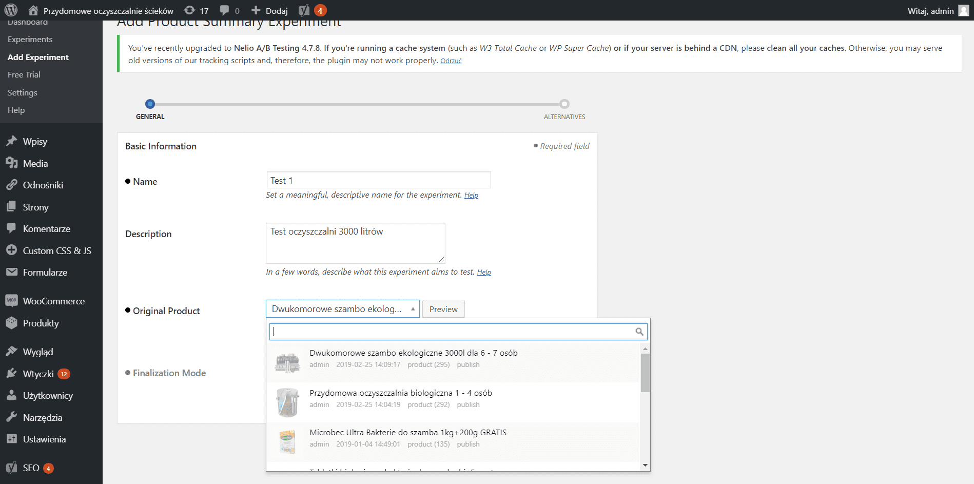 Testy A/B w Wordpress - WooCommerce 3