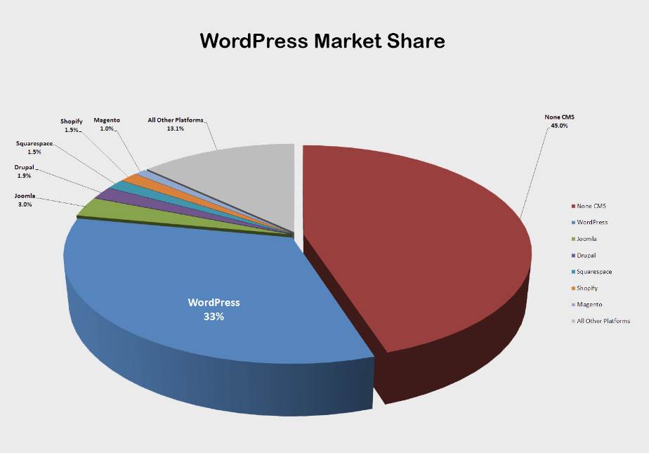 Udział WordPressa w rynku stron internetowych