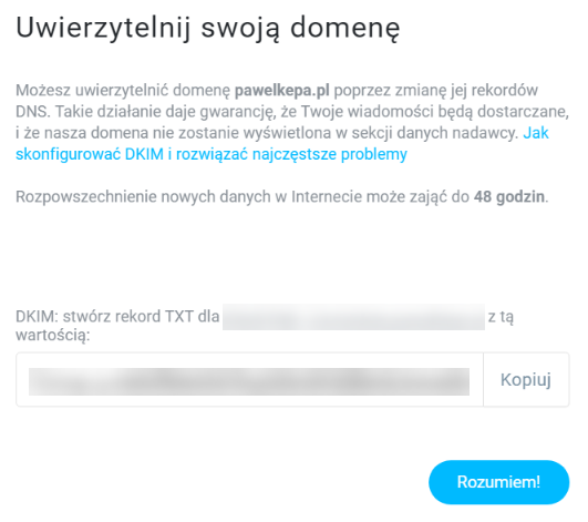 Ustawienia DKIM w GetResponse