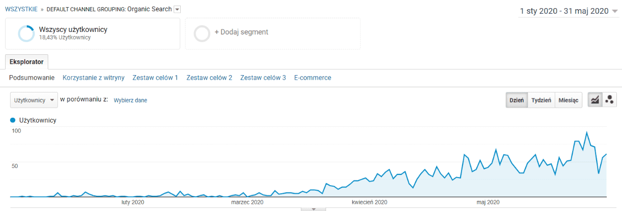 Przykład wzrostu ruchu na stronie dzięki SEO